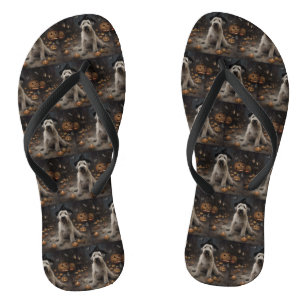 Wheaten Terrier Pumpkins Halloween Beängstigend Flip Flops