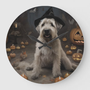 Wheaten Terrier Pumpkins Halloween Beängstigend Große Wanduhr