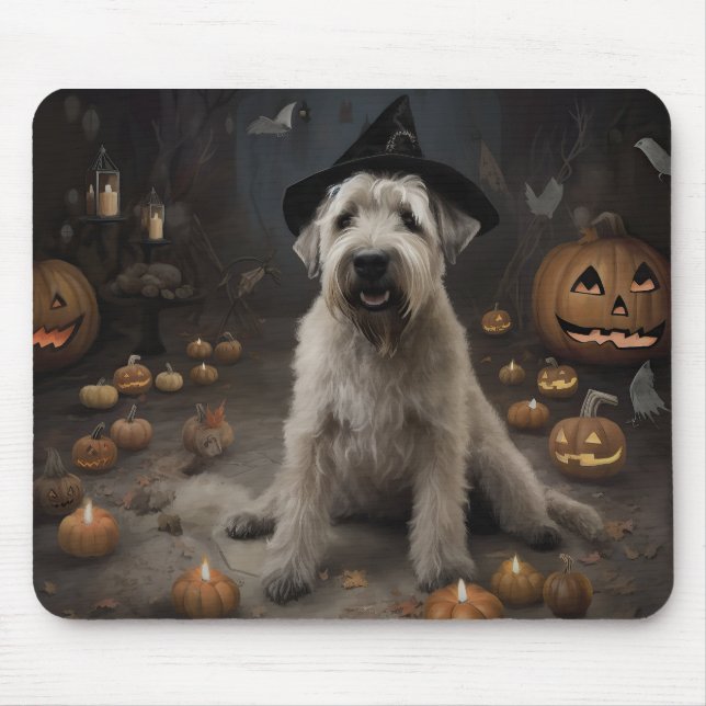 Wheaten Terrier Pumpkins Halloween Beängstigend Mousepad (Vorne)