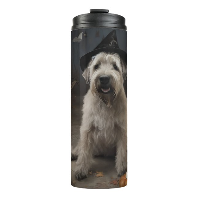 Wheaten Terrier Pumpkins Halloween Beängstigend Thermosbecher (Vorderseite)
