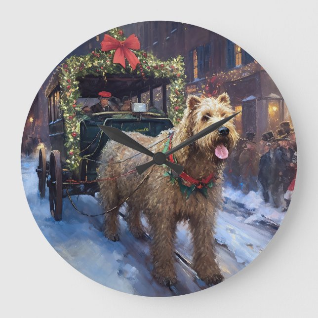 Wheaten Terrier Weihnachtssaison Große Wanduhr (Vorderseite)