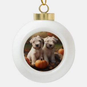 Wheaten Terrier Welpe Autumn Delight Pumpkin Keramik Kugel-Ornament