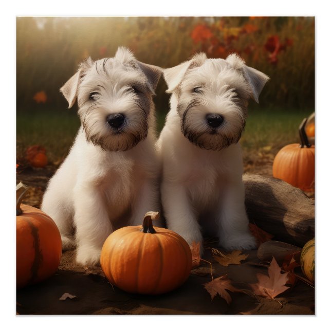 Wheaten Terrier Welpe Autumn Delight Pumpkin Poster (Vorderseite)