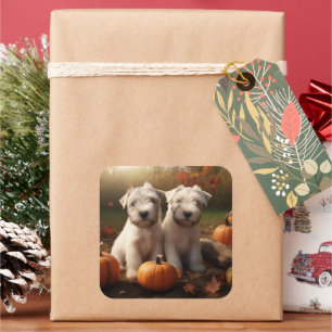 Wheaten Terrier Welpe Autumn Delight Pumpkin Quadratischer Aufkleber