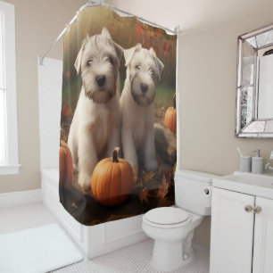Wheaten Terrier Welpe Herbstfreude Kürbis Duschvorhang