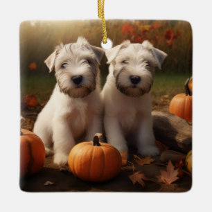 Wheaten Terrier Welpe Herbstfreude Kürbis Keramikornament