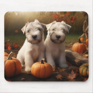 Wheaten Terrier Welpe Herbstfreude Kürbis Mousepad