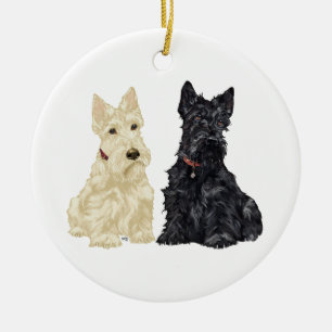 Wheaten u. schwarze Scottie-Hundeverzierung Keramikornament