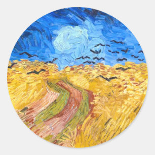 Wheatfield with Crows (1890) Van Gogh Fine Art Runder Aufkleber