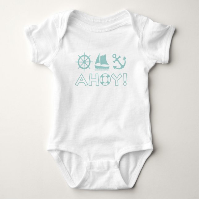 Wheel Sailboat Anchor Ahoy! Helles Aquamarin Baby Strampler (Vorderseite)