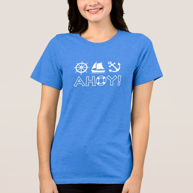 Wheel Sailboat Anchor Ahoy! Weiß Tri-Blend Shirt (Vorderseite)