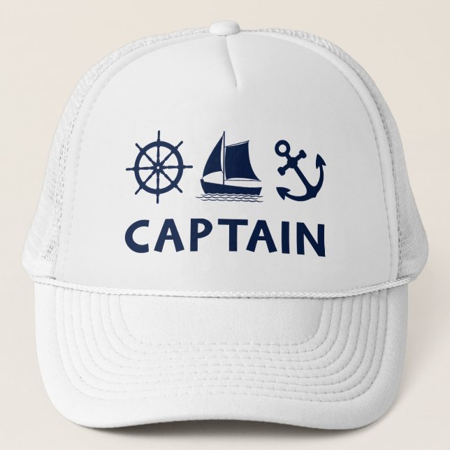 Wheel Sailboat Anchor Captain Dark Blue Truckerkappe (Vorderseite)