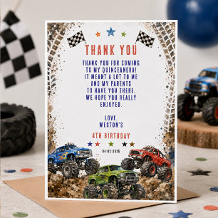 Wheelie Awesome Monster Truck 4. Geburtstag Junge  Dankeskarte
