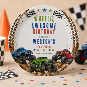 Wheelie Awesome Monster Truck 4. Geburtstag Junge Pappteller