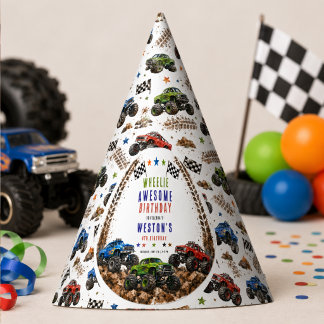 Wheelie Awesome Monster Truck 4. Geburtstag Junge Partyhütchen