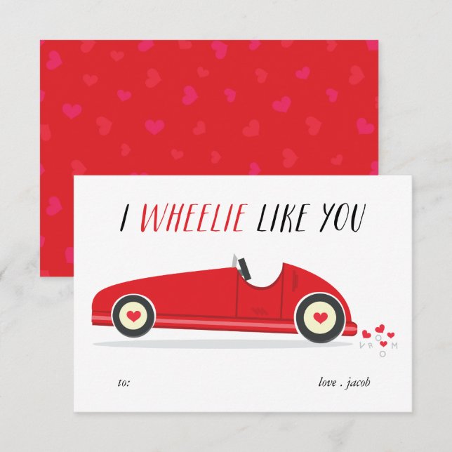 Wheelie Like you class valentine's day card Einladung (Vorne/Hinten)