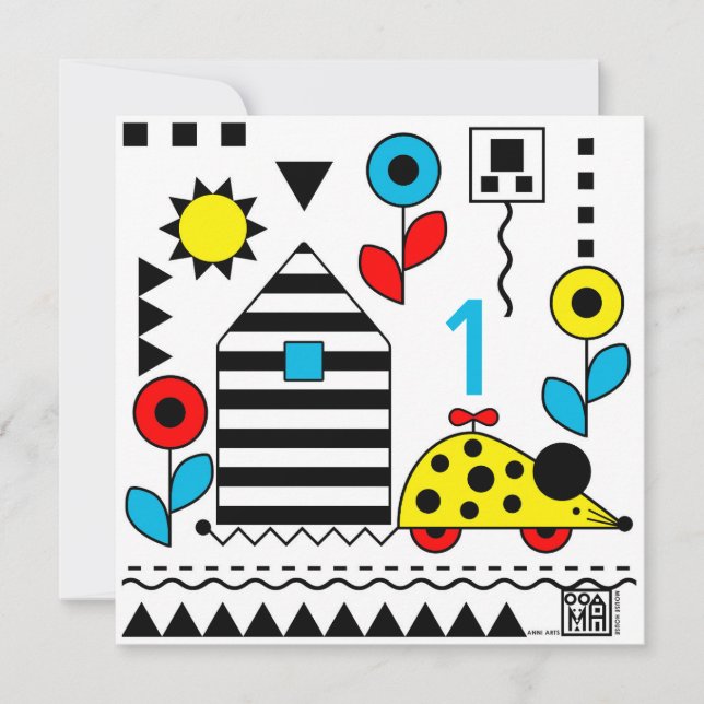 Wheelie Mouse and House Card - personalisieren Einladung (Vorderseite)