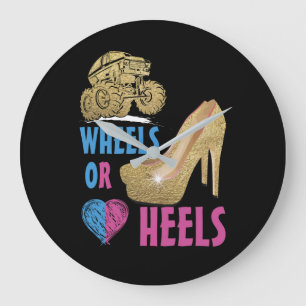 Wheels Or Heels Your Mommy Loves You Gender Reveal Große Wanduhr