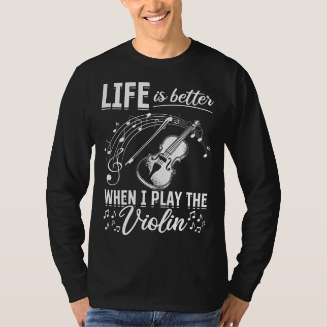 When I Play The Violin Violin And Music Notes T-Shirt (Vorderseite)