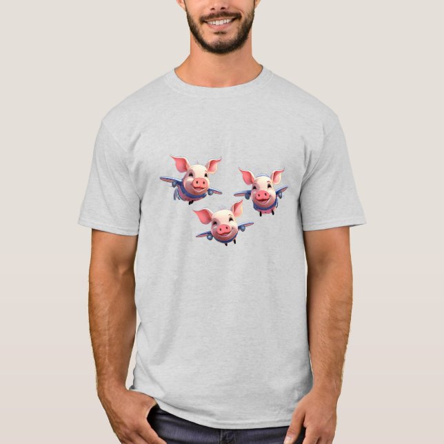 When Pigs Fly Funny Pig Airplanes T-Shirt (Vorderseite)
