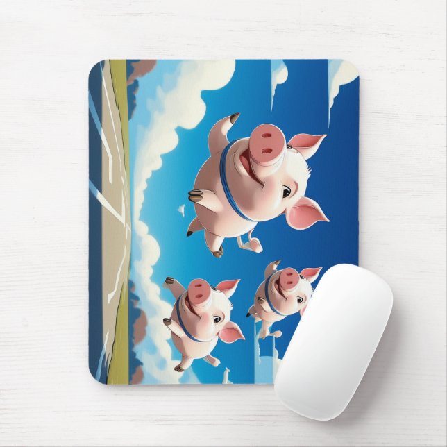 When Pigs Fly Funny Winged Pigs Mousepad (Mit Mouse)