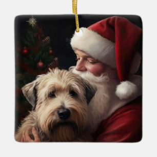 Wheon Terrier mit Weihnachtsmann Weihnachten Keramikornament