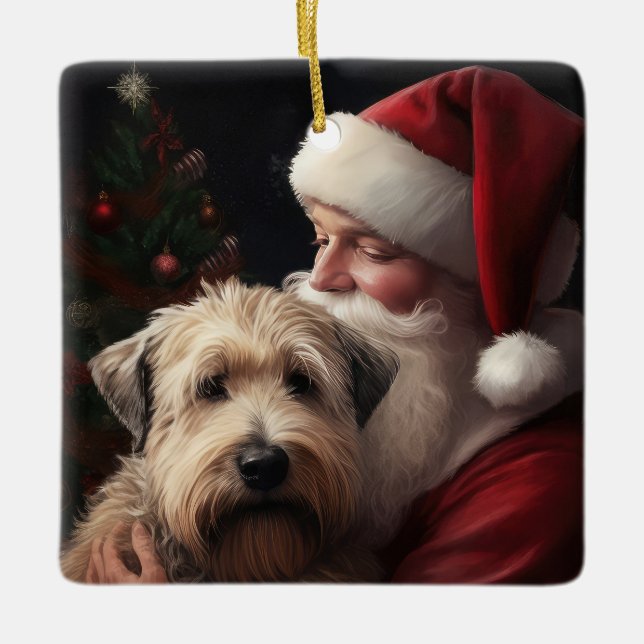 Wheon Terrier mit Weihnachtsmann Weihnachten Keramikornament (Vorderseite)