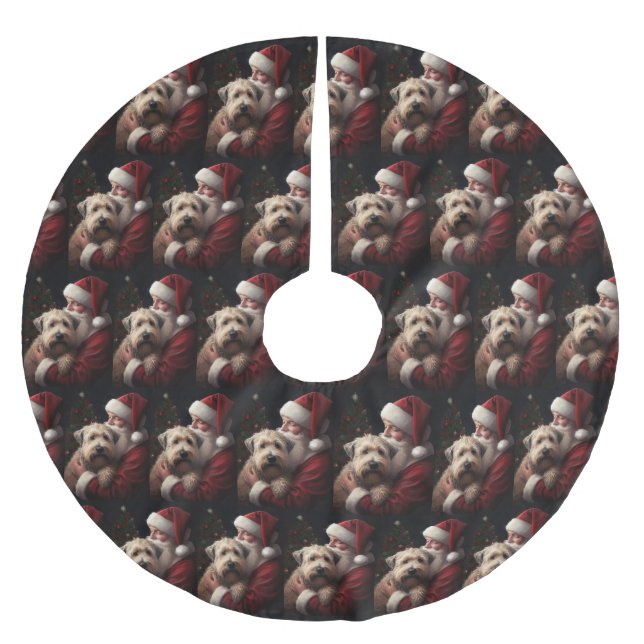 Wheon Terrier mit Weihnachtsmann Weihnachten Polyester Weihnachtsbaumdecke (Vorderseite)