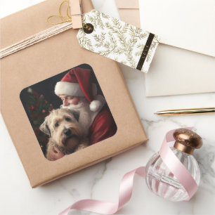 Wheon Terrier mit Weihnachtsmann Weihnachten Quadratischer Aufkleber
