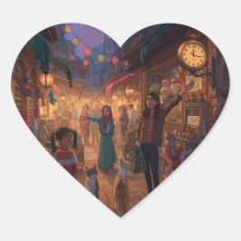 Where Cats Wander and Lanterns Glow Herz-Aufkleber