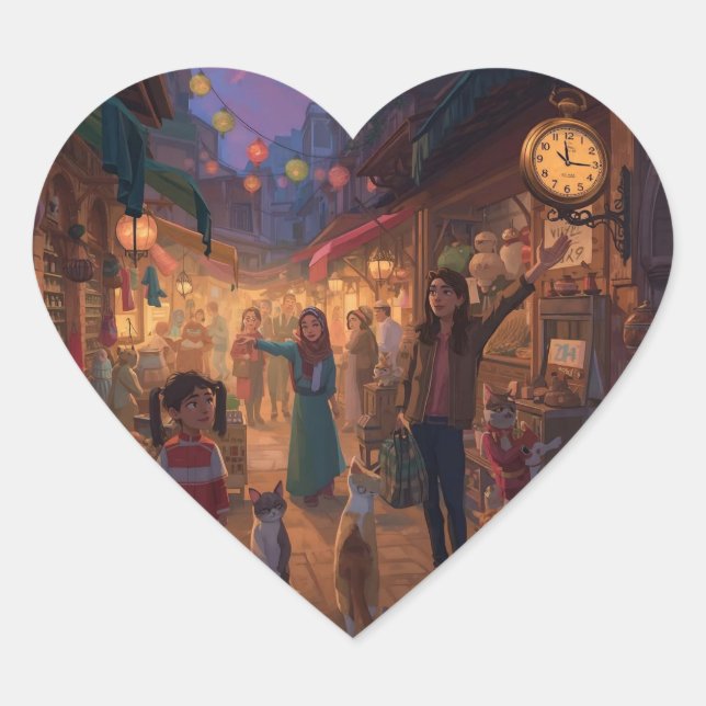 Where Cats Wander and Lanterns Glow Herz-Aufkleber (Vorderseite)