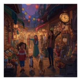 Where Cats Wander and Lanterns Glow Poster