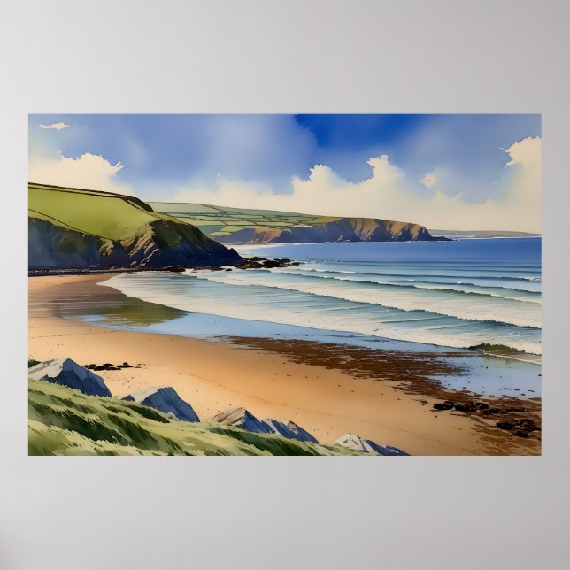 "Where Sky Meets Quiet Sand" - Devon Seascape Poster (Vorne)