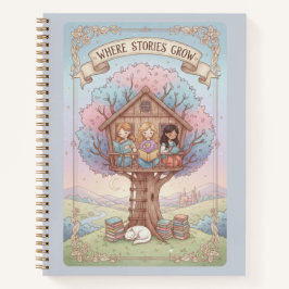 Where Stories Grow Treehouse & Reading Cat Journal Notizbuch