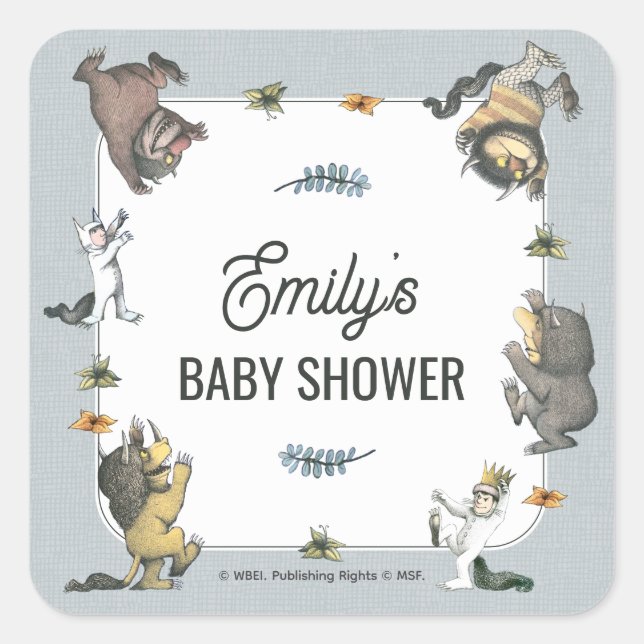 Where the Wild Things Are Character Baby Shower Quadratischer Aufkleber (Vorderseite)