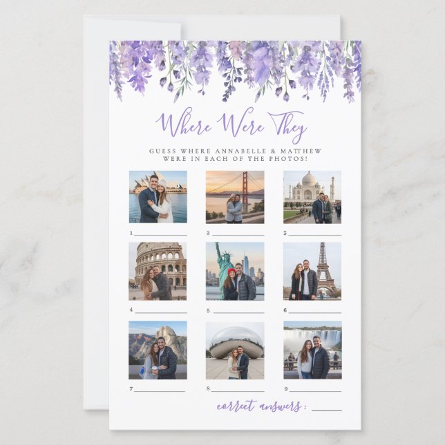 Where Were They Floral Bridal Shower Game (Vorderseite)