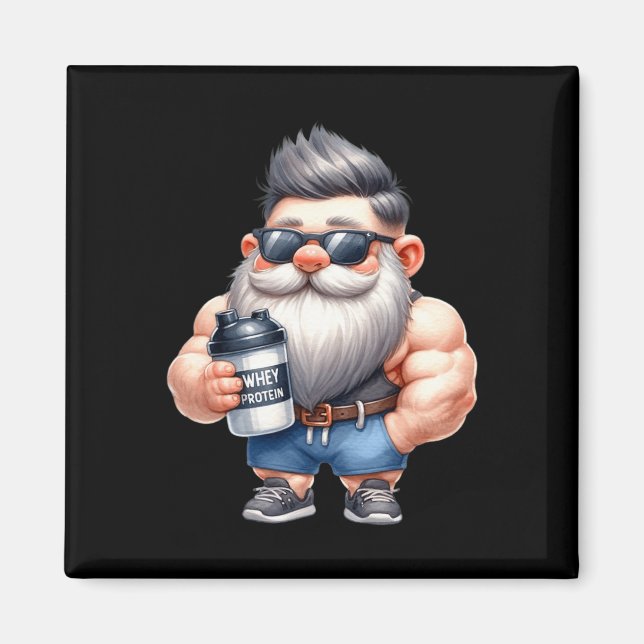 Whey Protein Gnome Vater Funny Bodybuilder Graphic Magnet (Vorne)
