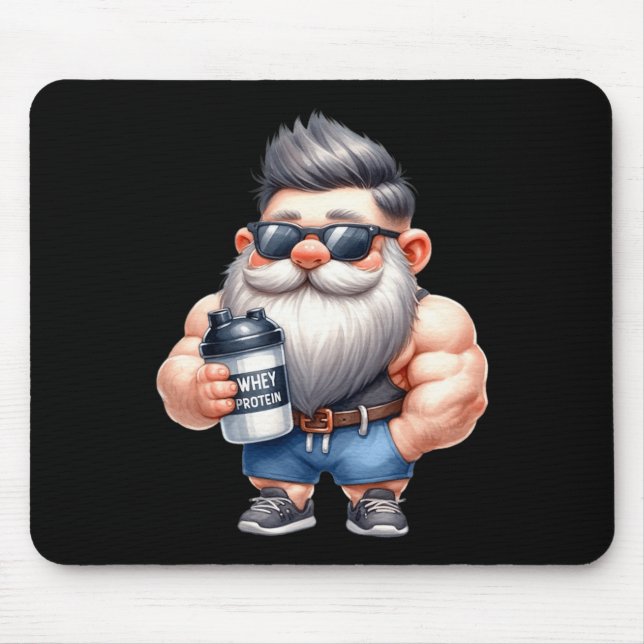 Whey Protein Gnome Vater Funny Bodybuilder Graphic Mousepad (Vorne)