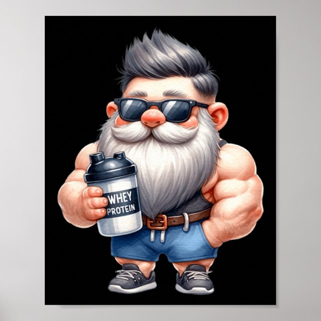 Whey Protein Gnome Vater Funny Bodybuilder Graphic Poster (Vorne)