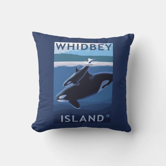 Whidbey Insel, WashingtonOrca und Kalb Kissen (Vorderseite)