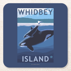 Whidbey Insel, WashingtonOrca und Kalb Rechteckiger Pappuntersetzer