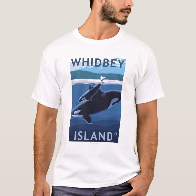 Whidbey Insel, WashingtonOrca und Kalb T-Shirt (Vorderseite)