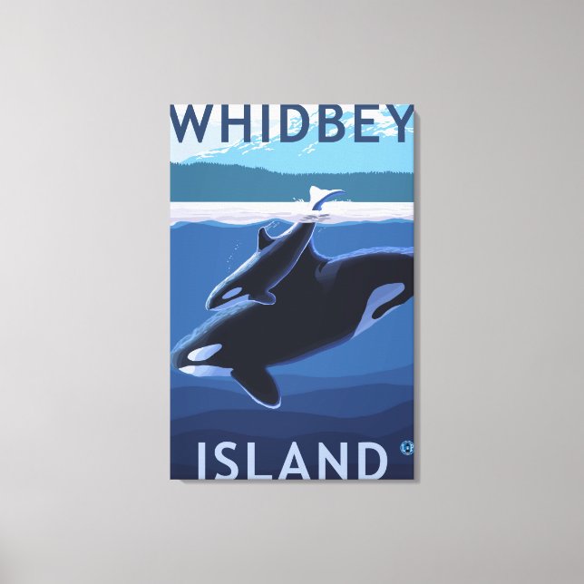 Whidbey Island, Washington Orca und Calf Leinwanddruck (Vorderseite)
