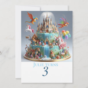 WHIMISCAL CASTLE DRAGONS & UNICORNS GEBURTSTAG EINLADUNG