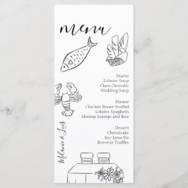 Whimiscal Doodle Black White Heart Wedding Menu  Menükarte