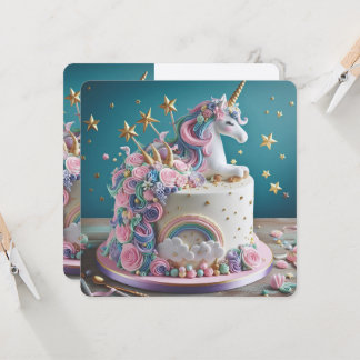 WHIMISCAL PINK & BLUE UNICORN CAKE BIRTHDAY EINLADUNG