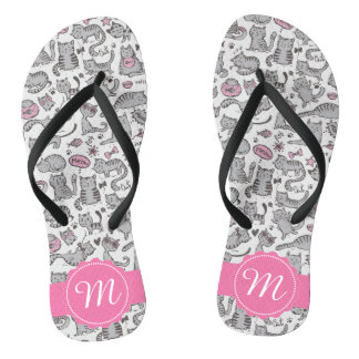 Whimiscal Pink und Gray Cartoon Cat Geschenk Ideen Flip Flops
