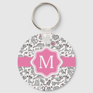Whimiscal Pink und Gray Cartoon Cat Geschenk Ideen Schlüsselanhänger