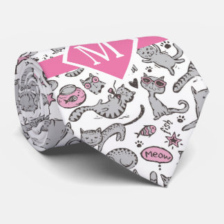 Whimiscal Pink und Gray Cartoon Cat Geschenkideen Krawatte
