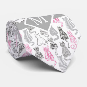 Whimiscal Pink und Gray Sketch Cat Geschenkideen Krawatte
